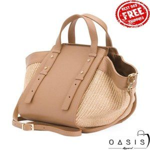 CHIARA FERRETTI Made In Italy Leather Wing Satchel With Raffia Sides/ Women's Ba